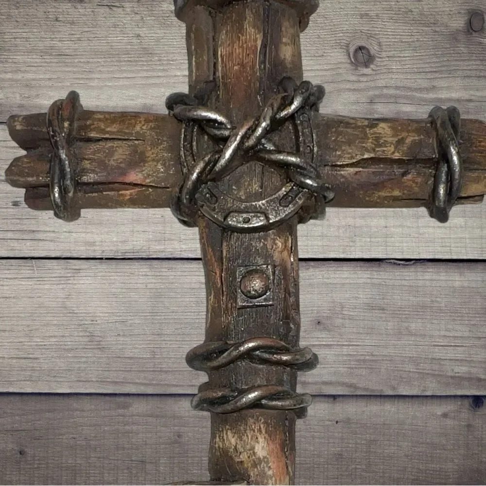 Rugged cross wall hanger with barbed wire design. New!